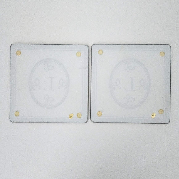 Glass Black & White Trivets (SET OF 2)- Monogram Initial Letter "L"- 8" x 8" - Picture 5 of 6